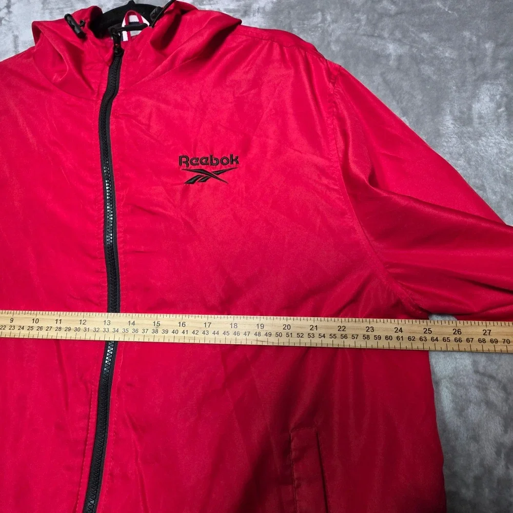 Reebok Mens Red Full Zip Hooded Windbreaker Jacket XL RN127805 Logo Sleeve
